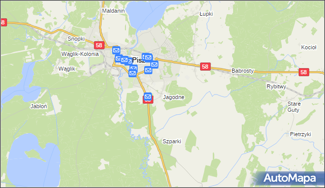 mapa Jagodne gmina Pisz, Jagodne gmina Pisz na mapie Targeo