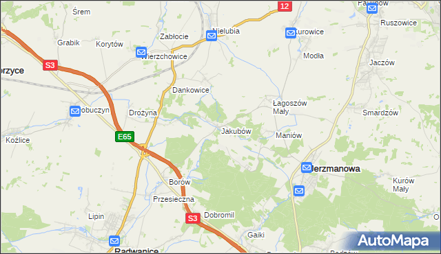 mapa Jakubów gmina Radwanice, Jakubów gmina Radwanice na mapie Targeo
