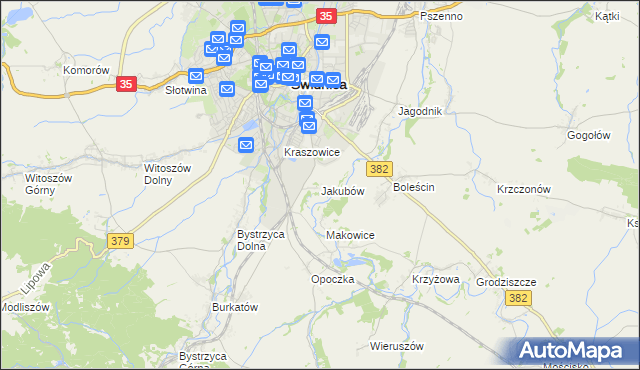 mapa Jakubów gmina Świdnica, Jakubów gmina Świdnica na mapie Targeo