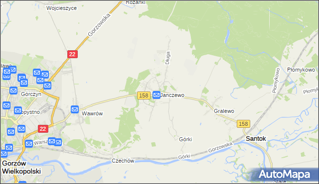 mapa Janczewo gmina Santok, Janczewo gmina Santok na mapie Targeo
