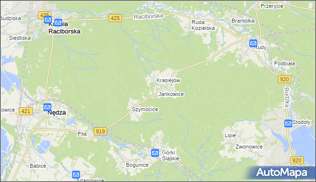 mapa Jankowice gmina Kuźnia Raciborska, Jankowice gmina Kuźnia Raciborska na mapie Targeo
