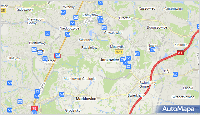 mapa Jankowice gmina Świerklany, Jankowice gmina Świerklany na mapie Targeo