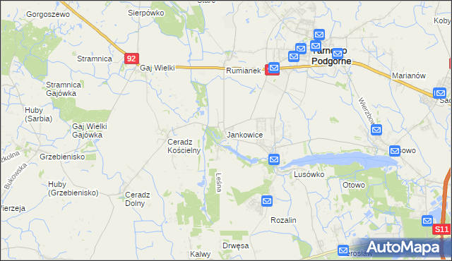 mapa Jankowice gmina Tarnowo Podgórne, Jankowice gmina Tarnowo Podgórne na mapie Targeo