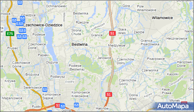 mapa Janowice gmina Bestwina, Janowice gmina Bestwina na mapie Targeo