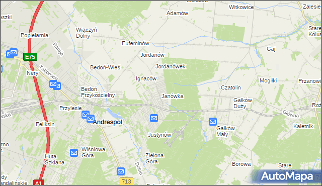 mapa Janówka gmina Andrespol, Janówka gmina Andrespol na mapie Targeo