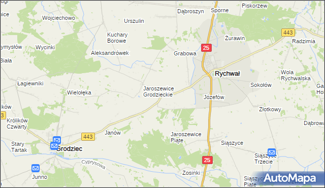 mapa Jaroszewice Rychwalskie, Jaroszewice Rychwalskie na mapie Targeo