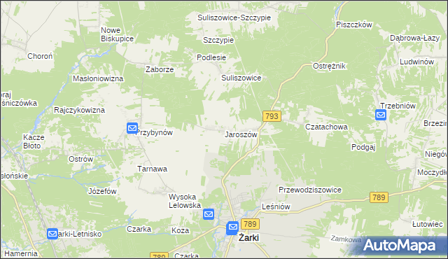 mapa Jaroszów gmina Żarki, Jaroszów gmina Żarki na mapie Targeo