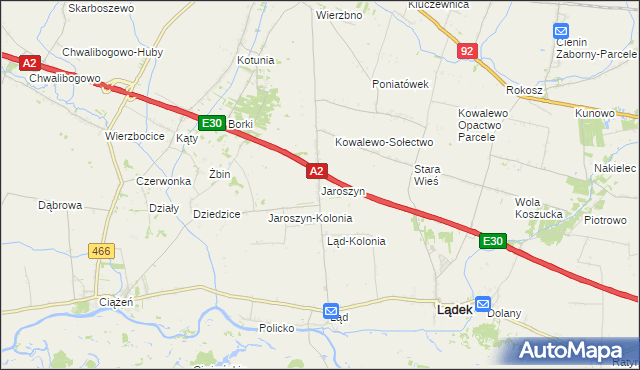 mapa Jaroszyn gmina Lądek, Jaroszyn gmina Lądek na mapie Targeo