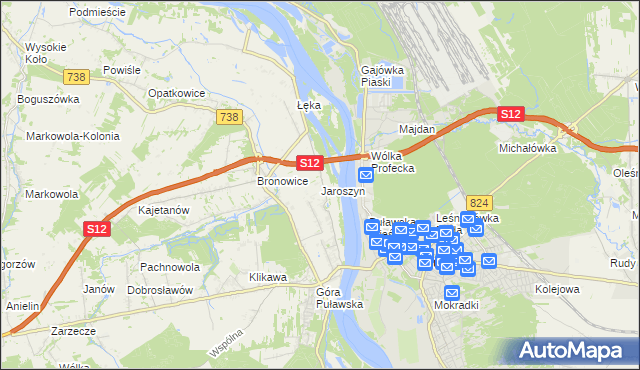 mapa Jaroszyn gmina Puławy, Jaroszyn gmina Puławy na mapie Targeo