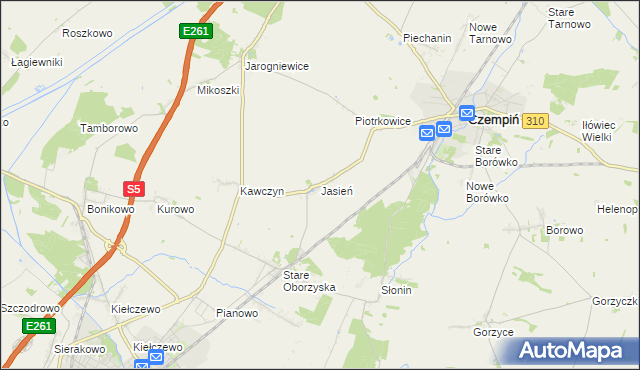 mapa Jasień gmina Czempiń, Jasień gmina Czempiń na mapie Targeo