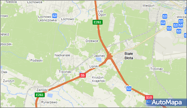 mapa Jasiniec gmina Białe Błota, Jasiniec gmina Białe Błota na mapie Targeo
