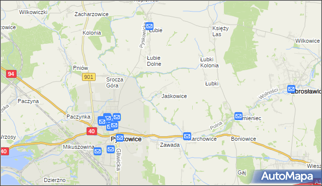 mapa Jaśkowice gmina Zbrosławice, Jaśkowice gmina Zbrosławice na mapie Targeo