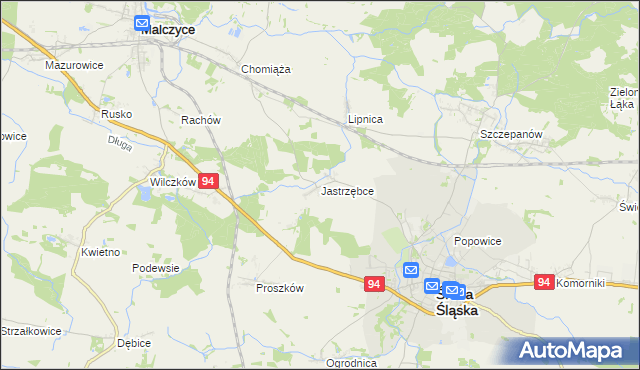 mapa Jastrzębce gmina Środa Śląska, Jastrzębce gmina Środa Śląska na mapie Targeo