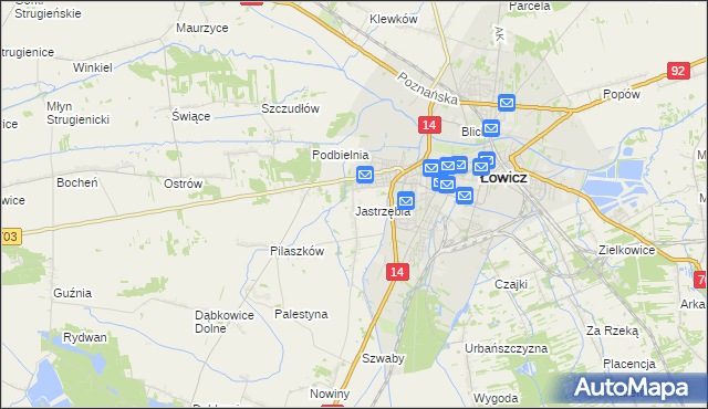 mapa Jastrzębia gmina Łowicz, Jastrzębia gmina Łowicz na mapie Targeo
