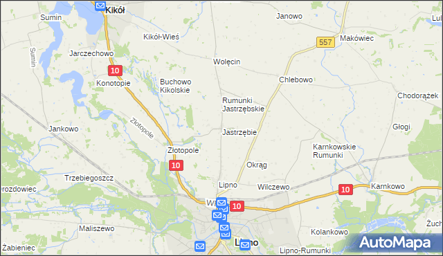 mapa Jastrzębie gmina Lipno, Jastrzębie gmina Lipno na mapie Targeo