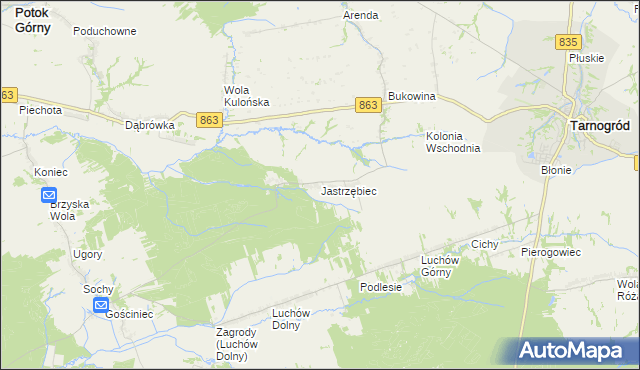 mapa Jastrzębiec gmina Kuryłówka, Jastrzębiec gmina Kuryłówka na mapie Targeo