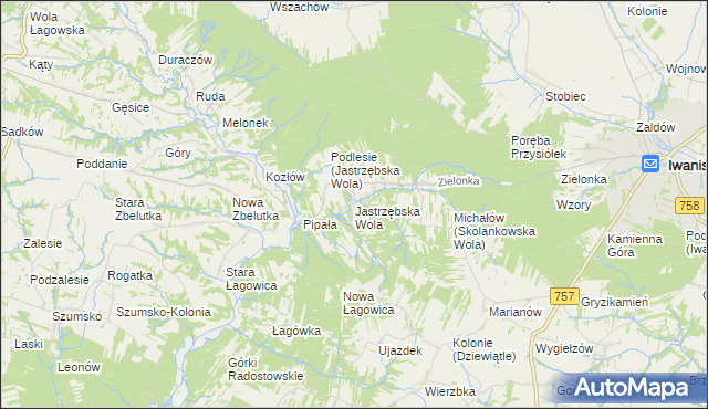 mapa Jastrzębska Wola, Jastrzębska Wola na mapie Targeo