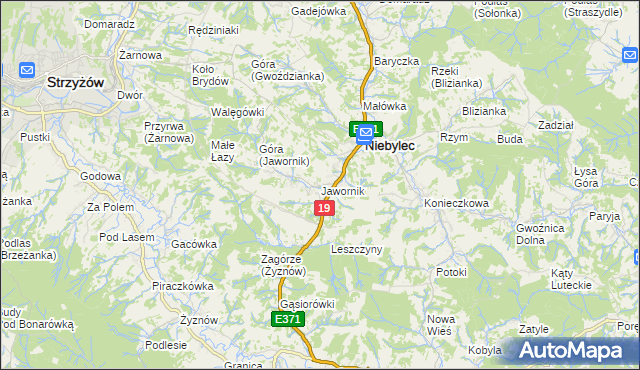 mapa Jawornik gmina Niebylec, Jawornik gmina Niebylec na mapie Targeo