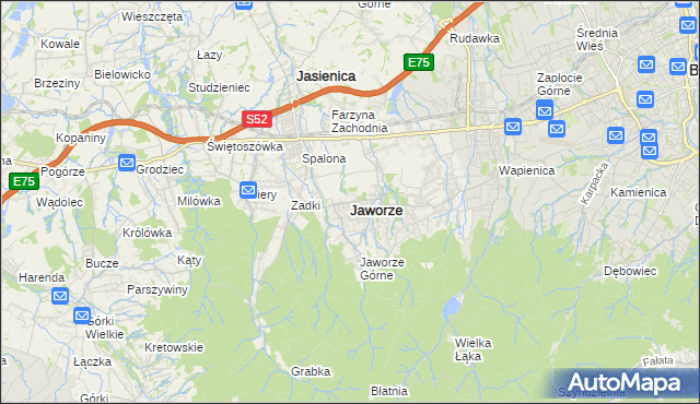 mapa Jaworze powiat bielski, Jaworze powiat bielski na mapie Targeo