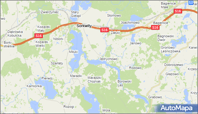 mapa Jędrychowo gmina Sorkwity, Jędrychowo gmina Sorkwity na mapie Targeo
