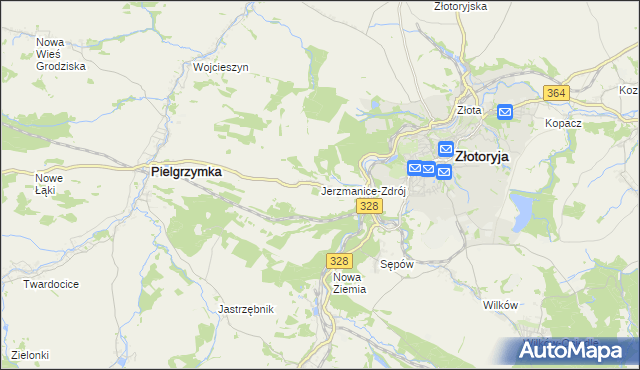 mapa Jerzmanice-Zdrój, Jerzmanice-Zdrój na mapie Targeo