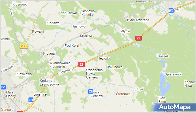 mapa Jeziorki gmina Chojnice, Jeziorki gmina Chojnice na mapie Targeo