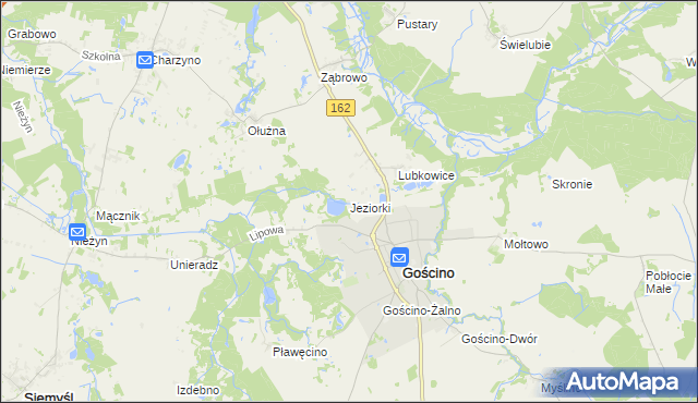 mapa Jeziorki gmina Gościno, Jeziorki gmina Gościno na mapie Targeo