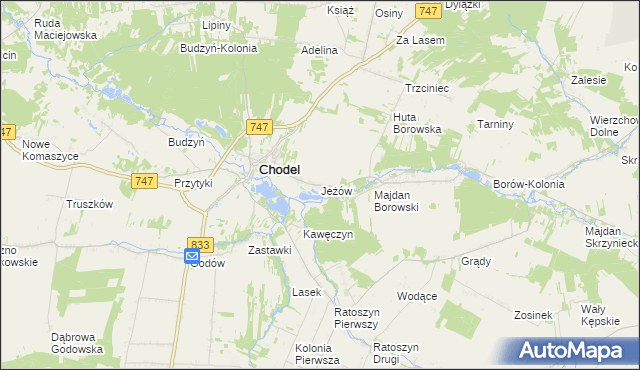 mapa Jeżów gmina Chodel, Jeżów gmina Chodel na mapie Targeo