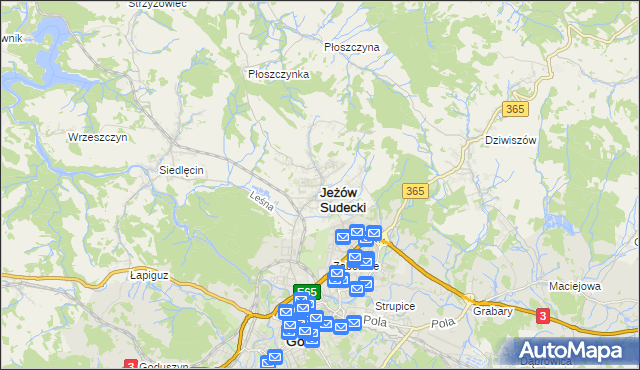 mapa Jeżów Sudecki, Jeżów Sudecki na mapie Targeo