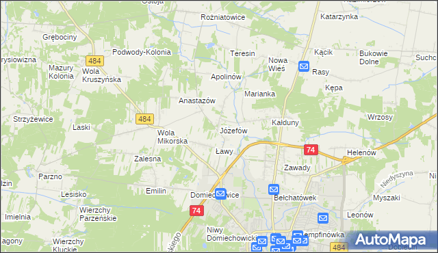 mapa Józefów gmina Bełchatów, Józefów gmina Bełchatów na mapie Targeo