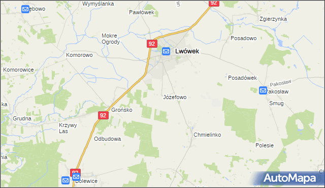 mapa Józefowo gmina Lwówek, Józefowo gmina Lwówek na mapie Targeo
