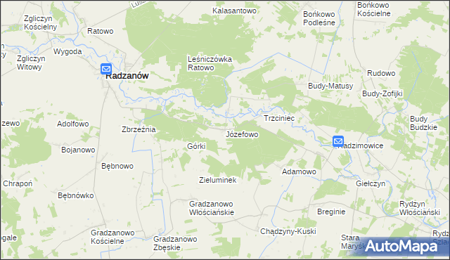 mapa Józefowo gmina Radzanów, Józefowo gmina Radzanów na mapie Targeo