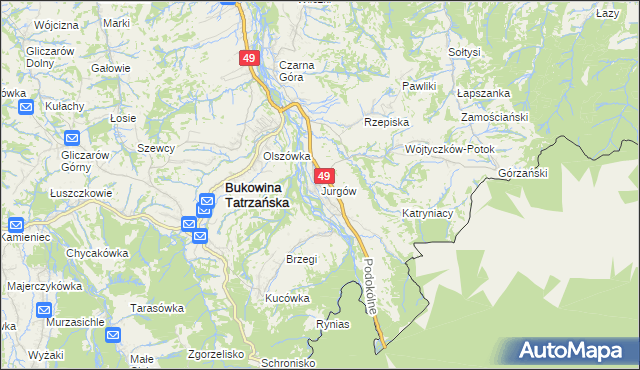 mapa Jurgów, Jurgów na mapie Targeo