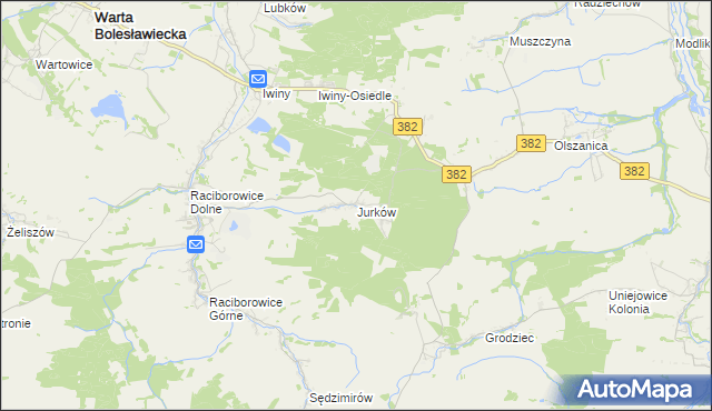 mapa Jurków gmina Warta Bolesławiecka, Jurków gmina Warta Bolesławiecka na mapie Targeo