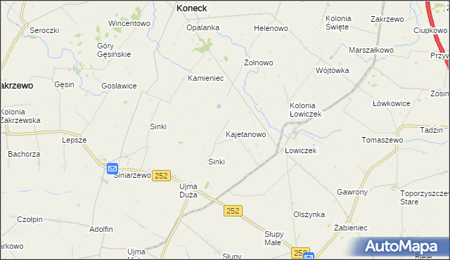 mapa Kajetanowo gmina Koneck, Kajetanowo gmina Koneck na mapie Targeo