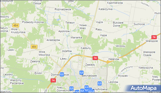 mapa Kałduny gmina Bełchatów, Kałduny gmina Bełchatów na mapie Targeo