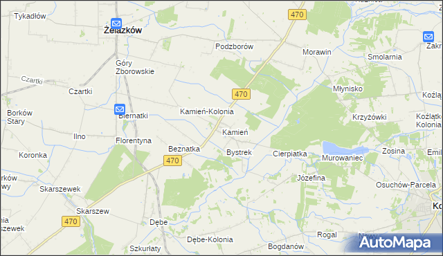 mapa Kamień gmina Ceków-Kolonia, Kamień gmina Ceków-Kolonia na mapie Targeo