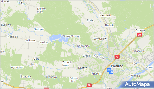 mapa Kamieniec gmina Połaniec, Kamieniec gmina Połaniec na mapie Targeo