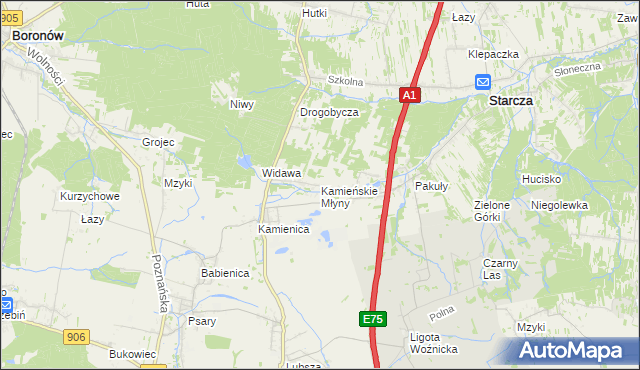 mapa Kamieńskie Młyny, Kamieńskie Młyny na mapie Targeo