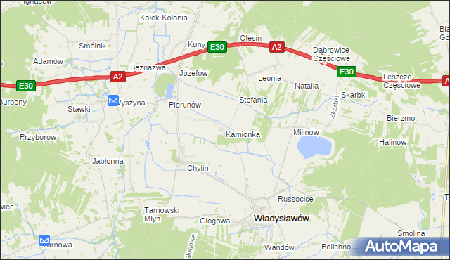 mapa Kamionka gmina Władysławów, Kamionka gmina Władysławów na mapie Targeo