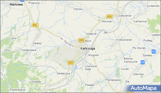 mapa Kańczuga powiat przeworski, Kańczuga powiat przeworski na mapie Targeo