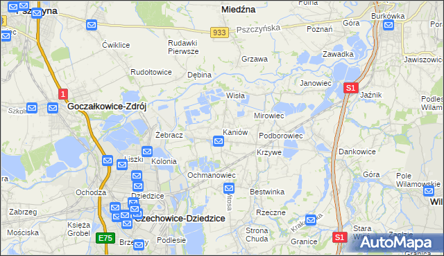 mapa Kaniów gmina Bestwina, Kaniów gmina Bestwina na mapie Targeo