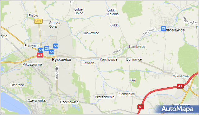 mapa Karchowice, Karchowice na mapie Targeo