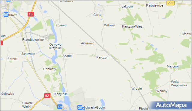 mapa Karczyn gmina Kruszwica, Karczyn gmina Kruszwica na mapie Targeo