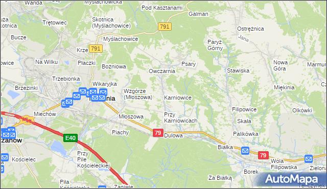 mapa Karniowice gmina Trzebinia, Karniowice gmina Trzebinia na mapie Targeo