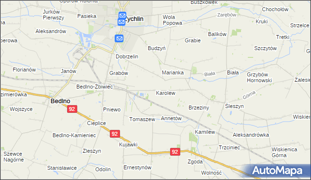 mapa Karolew gmina Bedlno, Karolew gmina Bedlno na mapie Targeo