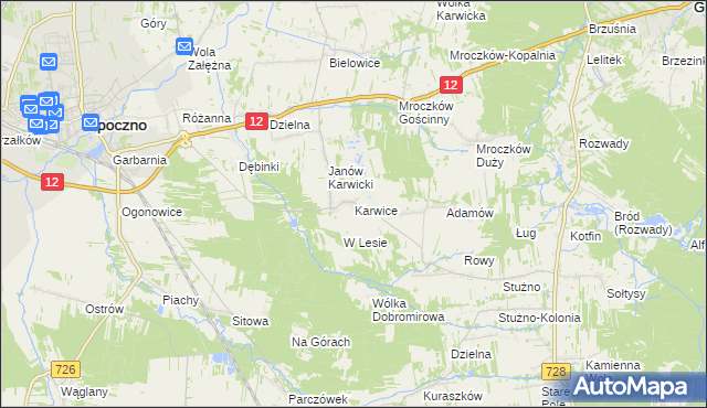 mapa Karwice gmina Opoczno, Karwice gmina Opoczno na mapie Targeo