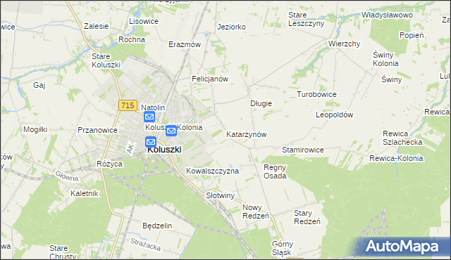 mapa Katarzynów gmina Koluszki, Katarzynów gmina Koluszki na mapie Targeo