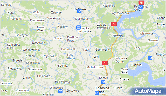 mapa Kąty gmina Iwkowa, Kąty gmina Iwkowa na mapie Targeo
