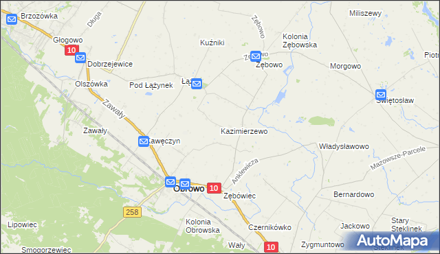 mapa Kazimierzewo gmina Obrowo, Kazimierzewo gmina Obrowo na mapie Targeo